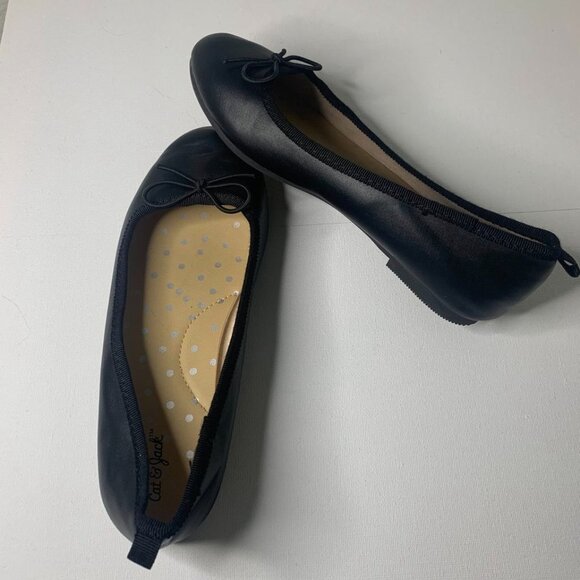 CAT & JACK BALLERINA FLATS SIZE 1 YOUNG GIRL BLACK SLIP ON WITH ACCENT BOW. - Picture 4 of 4